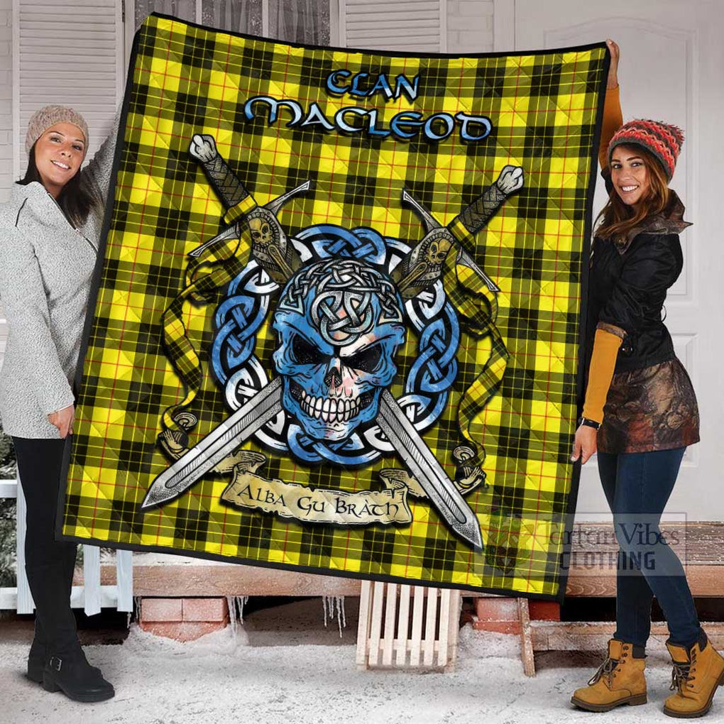 Tartan Vibes Clothing MacLeod (McLeod) Tartan Quilt with Celtic Skull Alba Gu Brath Style