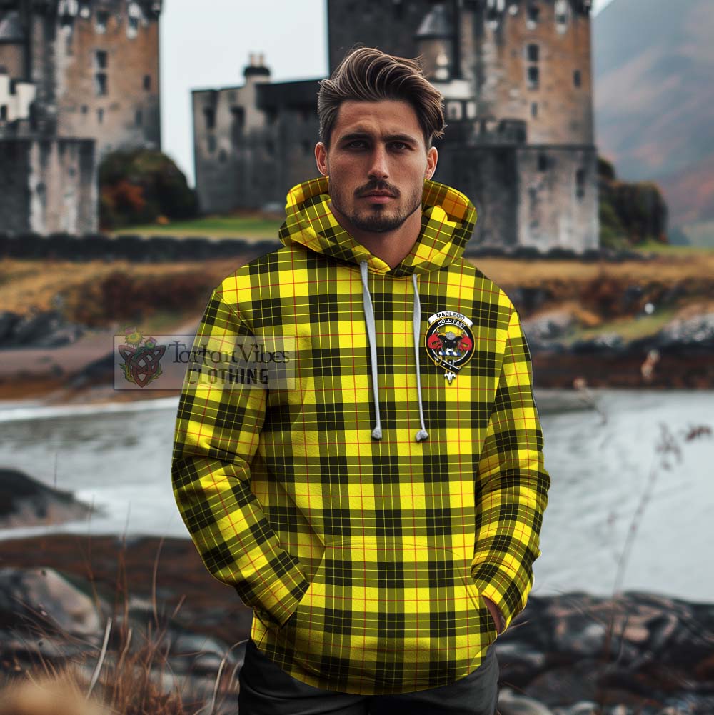 Tartan Vibes Clothing MacLeod (McLeod) Tartan Cotton Hoodie with Family Crest Celtic Skull Style