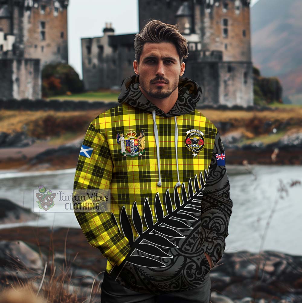 Tartan Vibes Clothing MacLeod (McLeod) Crest Tartan Cotton Hoodie with New Zealand Silver Fern Half Style