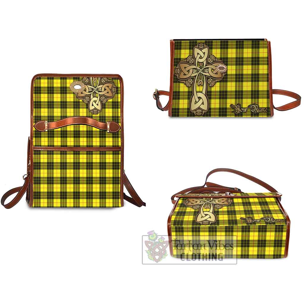 Tartan Vibes Clothing MacLeod (McLeod) Tartan Waterproof Canvas Bag Golden Thistle Celtic Cross Style