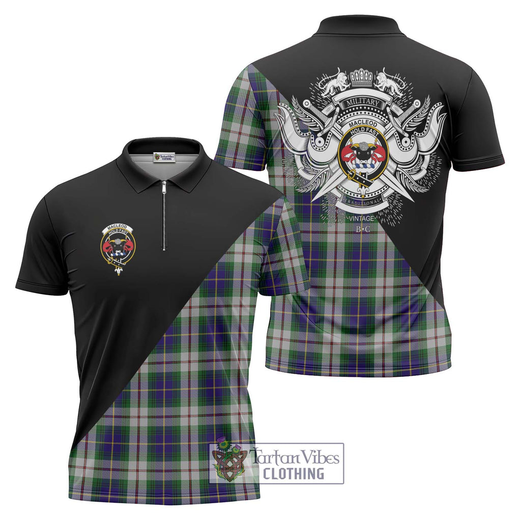 MacLeod Of Californian Tartan Zipper Polo Shirt with Family Crest and Military Logo Style Unisex - Tartanvibesclothing Shop