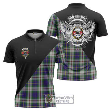 MacLeod Of Californian Tartan Zipper Polo Shirt with Family Crest and Military Logo Style