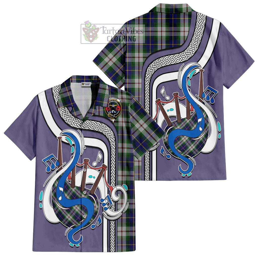 MacLeod Of Californian Tartan Short Sleeve Button Shirt with Epic Bagpipe Style Kid - Tartanvibesclothing Shop