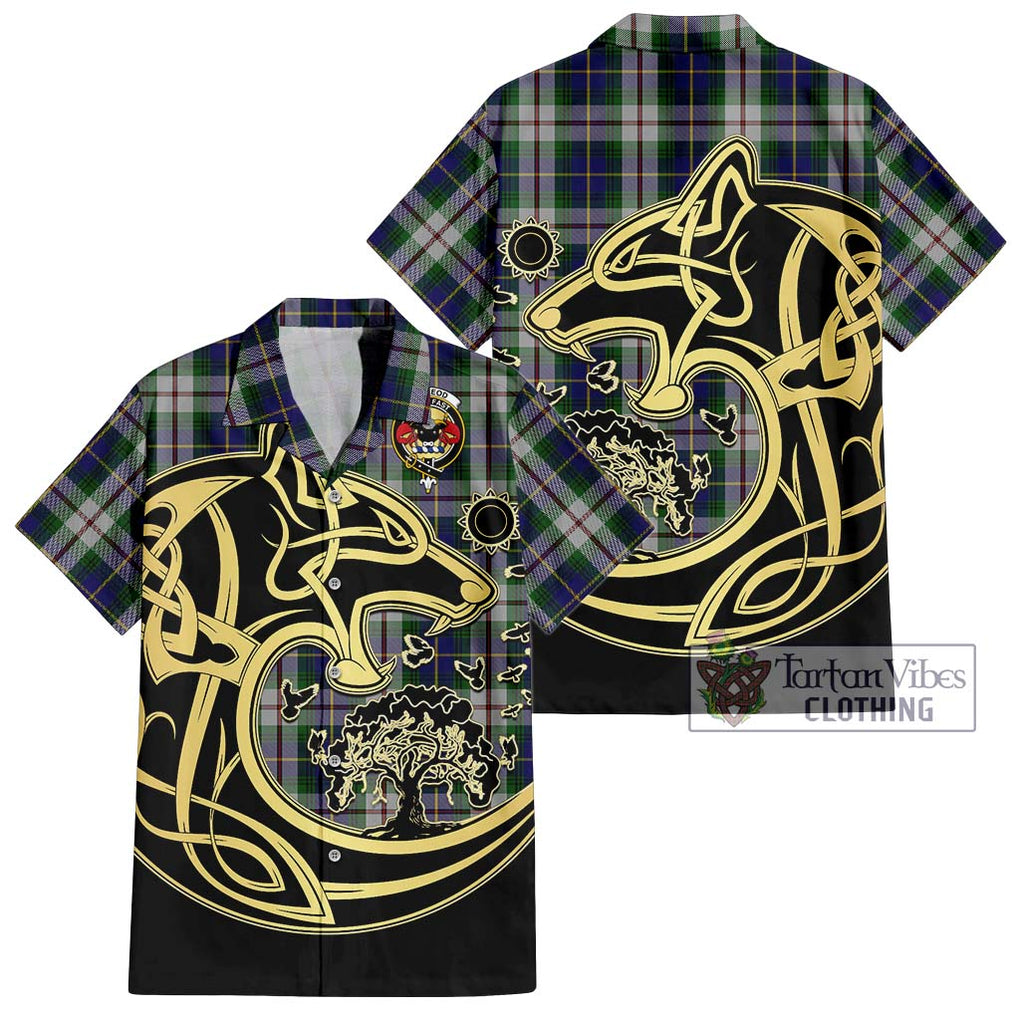 MacLeod Of Californian Tartan Short Sleeve Button Shirt with Family Crest Celtic Wolf Style Kid - Tartan Vibes Clothing