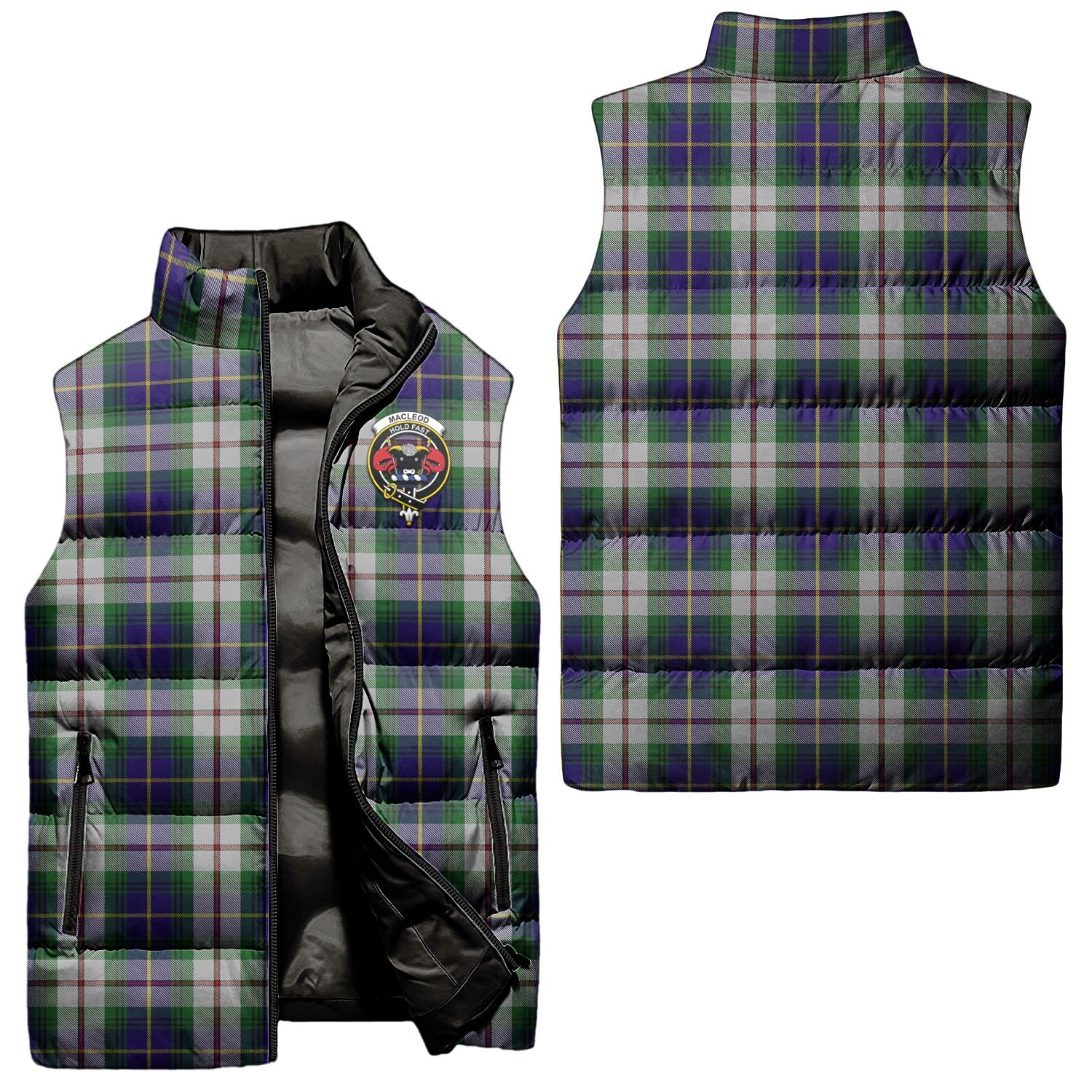 MacLeod Of Californian Tartan Sleeveless Puffer Jacket with Family Crest Unisex - Tartanvibesclothing