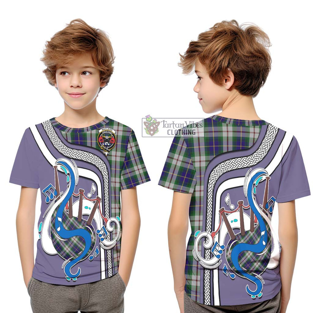 Tartan Vibes Clothing MacLeod Of Californian Tartan Kid T-Shirt with Epic Bagpipe Style