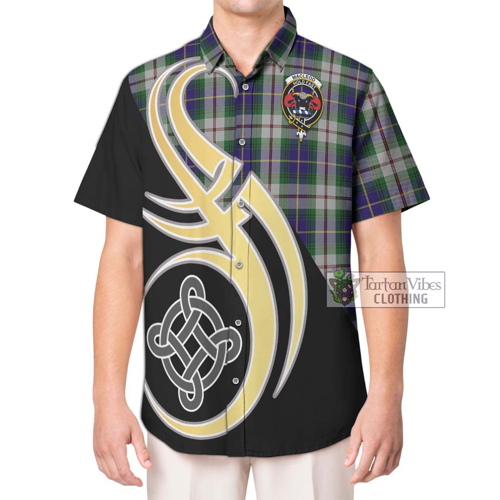 MacLeod Of Californian Tartan Short Sleeve Button Shirt with Family Crest and Celtic Symbol Style Kid - Tartan Vibes Clothing