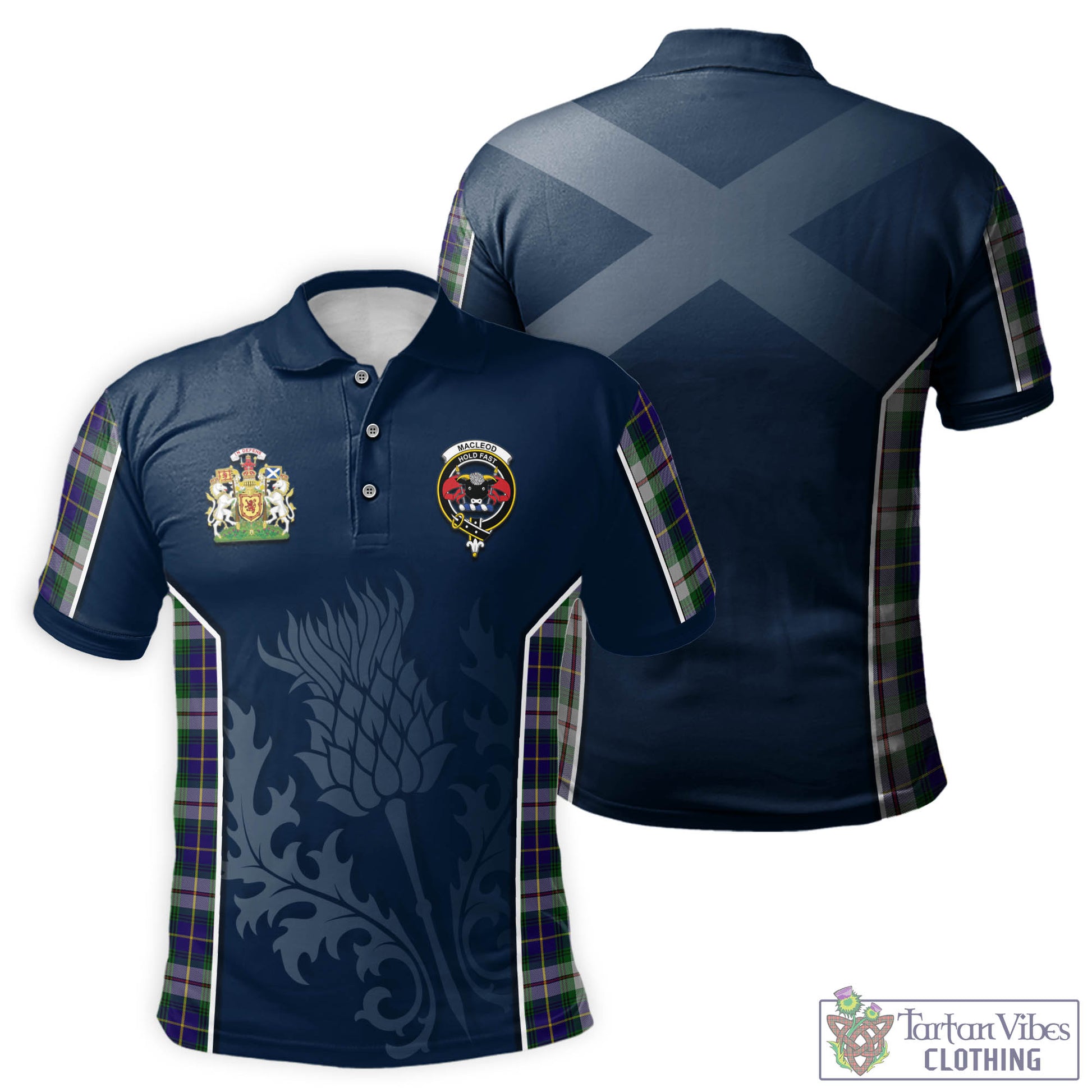 Tartan Vibes Clothing MacLeod Of Californian Tartan Men's Polo Shirt with Family Crest and Scottish Thistle Vibes Sport Style