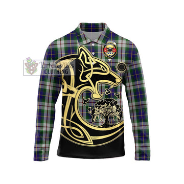 MacLeod Of Californian Tartan Long Sleeve Polo Shirt with Family Crest Celtic Wolf Style