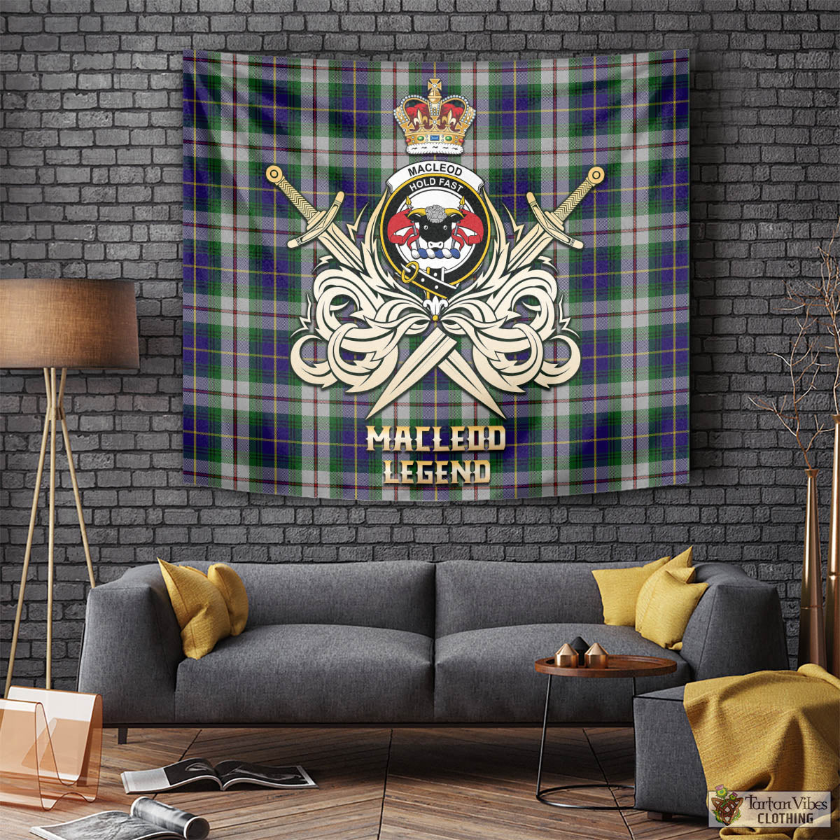 Tartan Vibes Clothing MacLeod Of Californian Tartan Tapestry with Clan Crest and the Golden Sword of Courageous Legacy