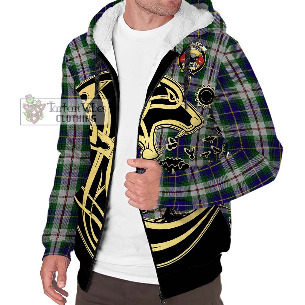 MacLeod Of Californian Tartan Sherpa Hoodie with Family Crest Celtic Wolf Style Unisex S - Tartan Vibes Clothing