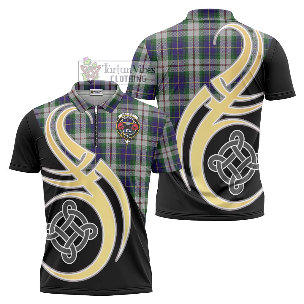 Tartan Vibes Clothing MacLeod Of Californian Tartan Zipper Polo Shirt with Family Crest and Celtic Symbol Style