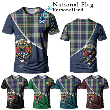 MacLeod Of Californian Tartan T-Shirt with Personalised National Flag and Family Crest Half Style