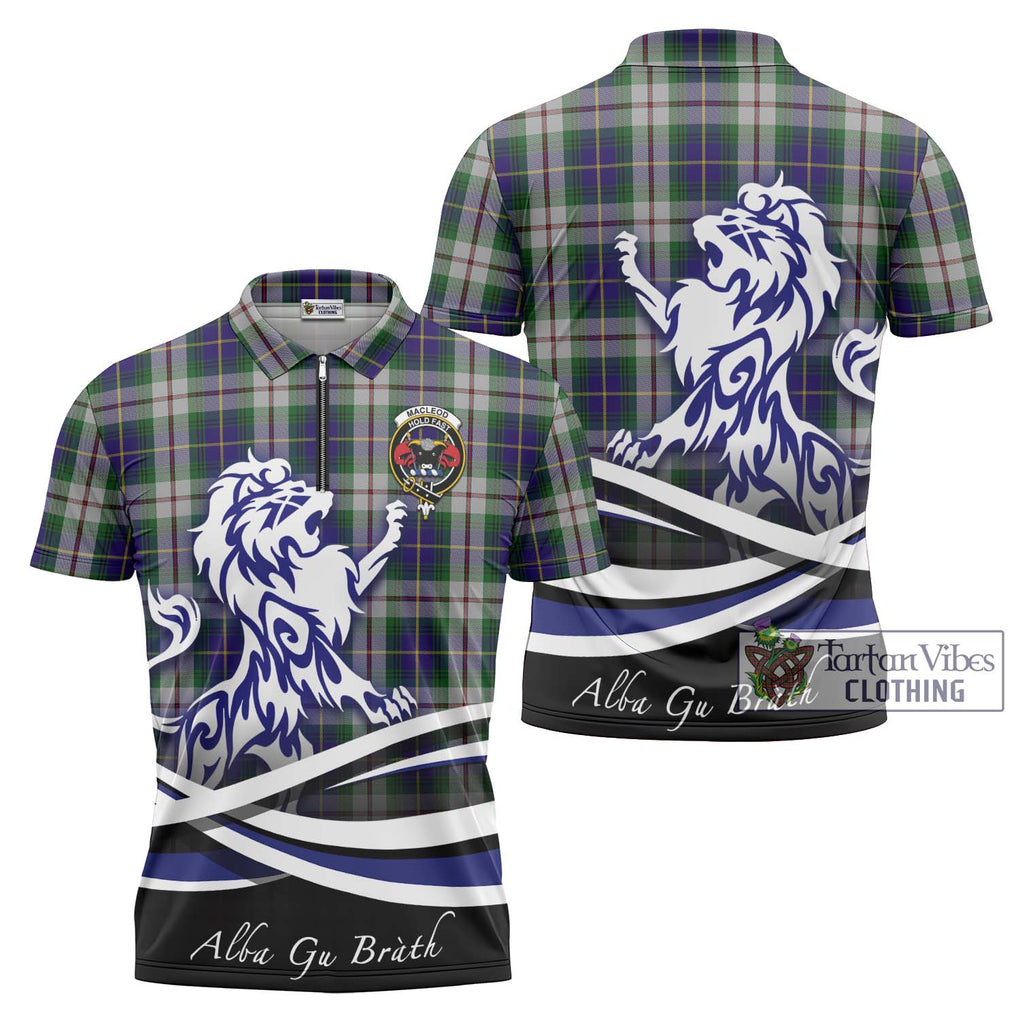 MacLeod Of Californian Tartan Zipper Polo Shirt with Alba Gu Brath Regal Lion Emblem Unisex - Tartanvibesclothing Shop