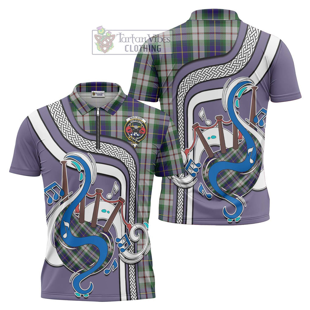 MacLeod Of Californian Tartan Zipper Polo Shirt with Epic Bagpipe Style Unisex - Tartanvibesclothing Shop