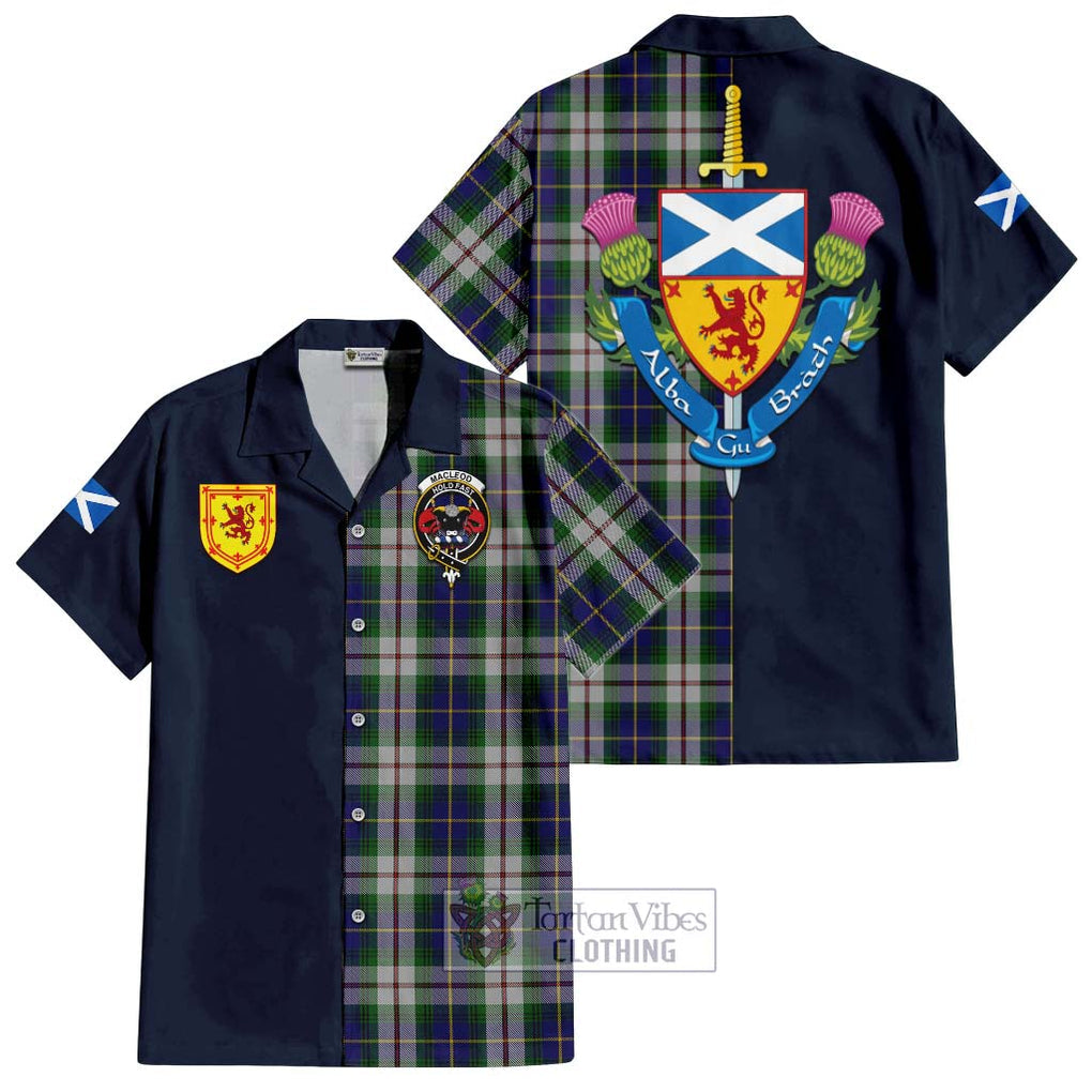 Tartan Vibes Clothing MacLeod Of Californian Tartan Short Sleeve Button Shirt with Scottish Lion Royal Arm Half Style