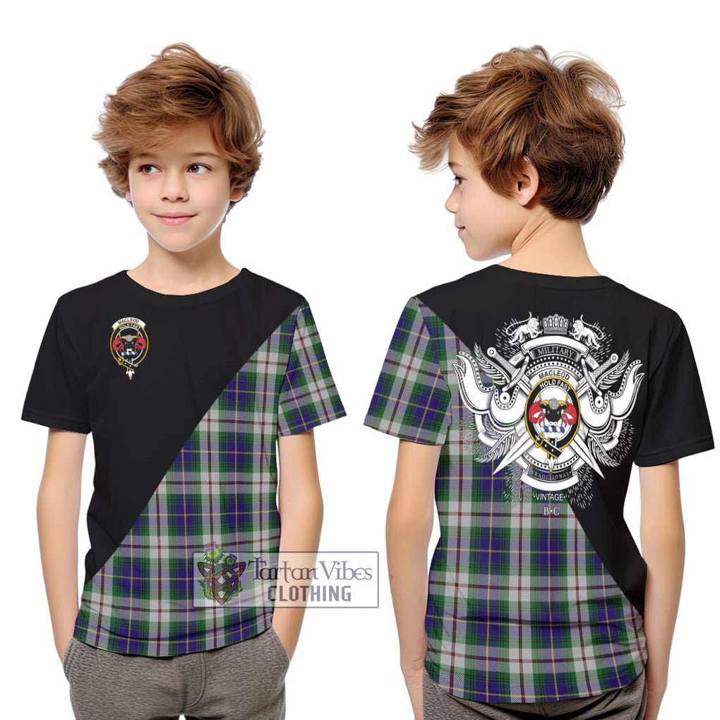 MacLeod Of Californian Tartan Kid T-Shirt with Family Crest and Military Logo Style Youth XL Size14 - Tartanvibesclothing Shop