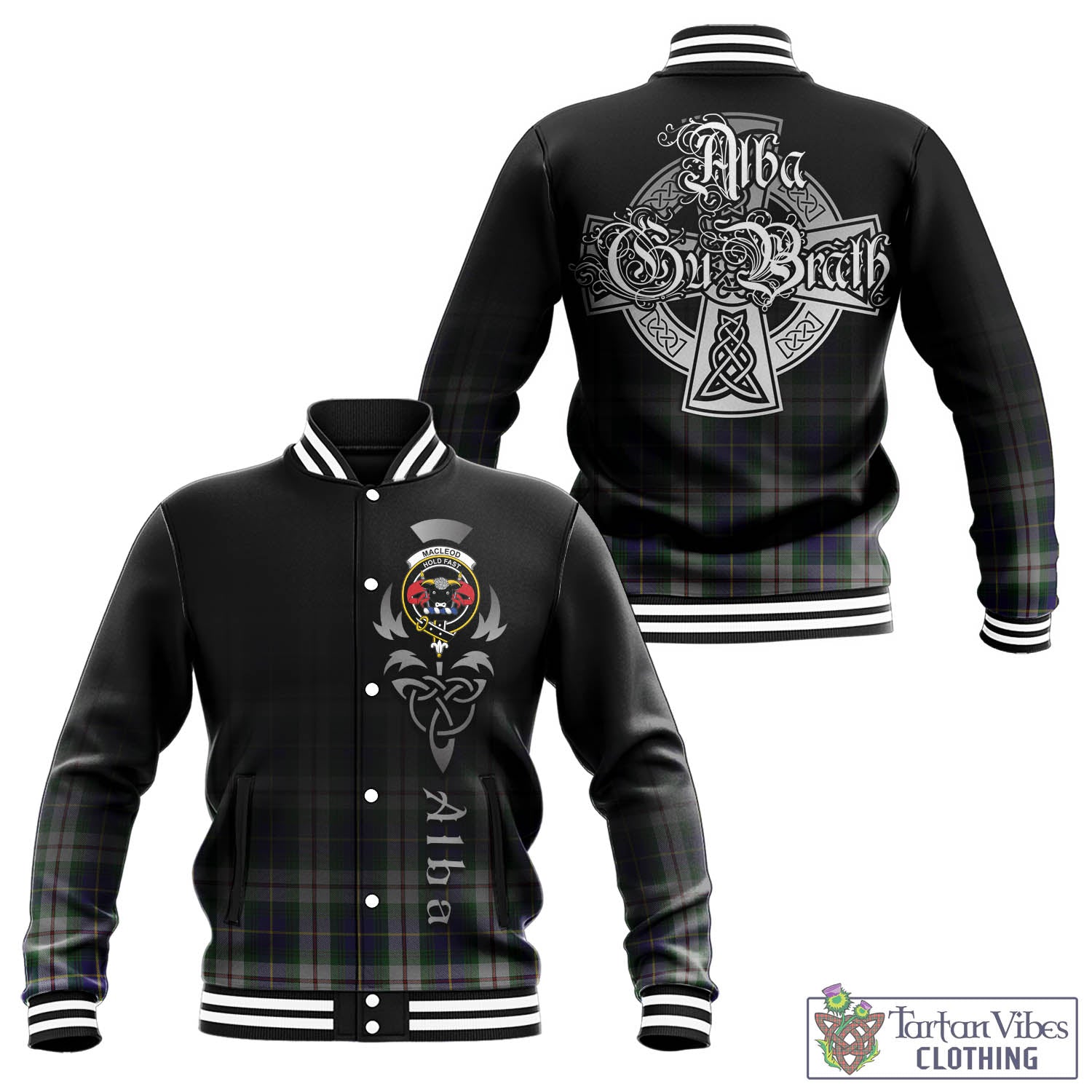 Tartan Vibes Clothing MacLeod Of Californian Tartan Baseball Jacket Featuring Alba Gu Brath Family Crest Celtic Inspired