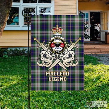 MacLeod Of Californian Tartan Flag with Clan Crest and the Golden Sword of Courageous Legacy