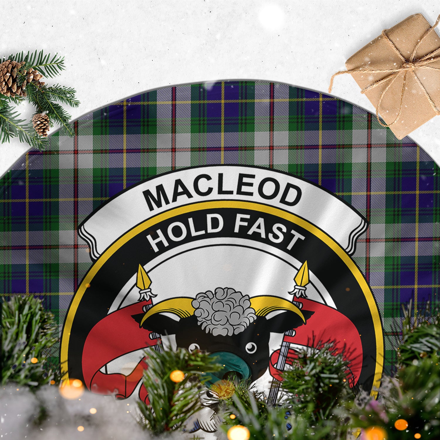 MacLeod Of Californian Tartan Christmas Tree Skirt with Family Crest - Tartanvibesclothing