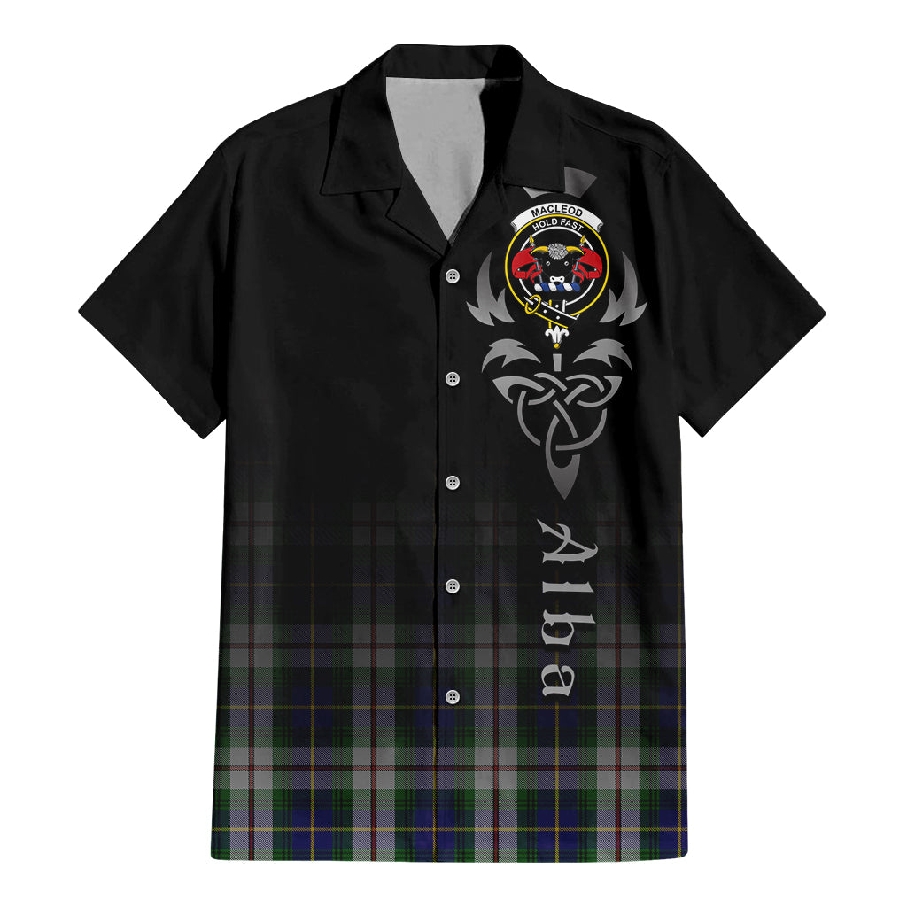 Tartan Vibes Clothing MacLeod Of Californian Tartan Short Sleeve Button Up Featuring Alba Gu Brath Family Crest Celtic Inspired