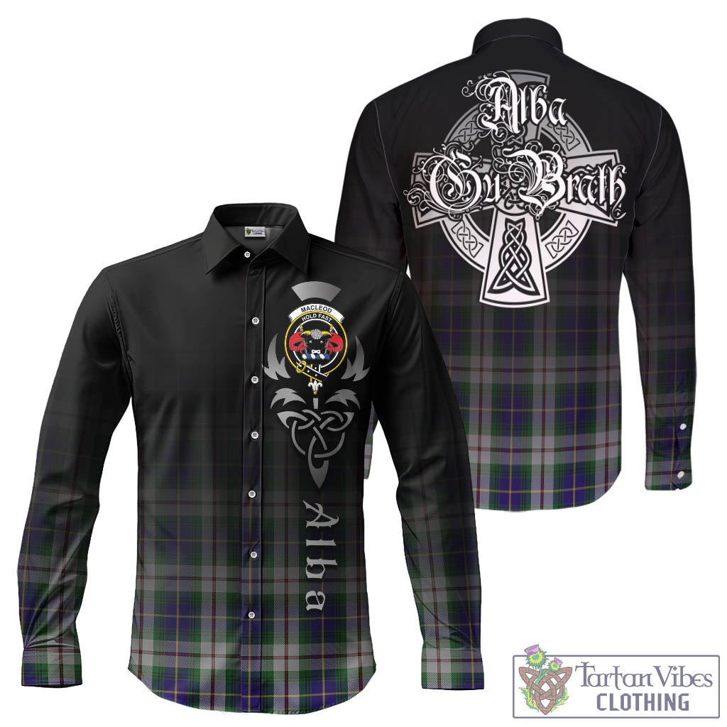 Tartan Vibes Clothing MacLeod Of Californian Tartan Long Sleeve Button Up Featuring Alba Gu Brath Family Crest Celtic Inspired