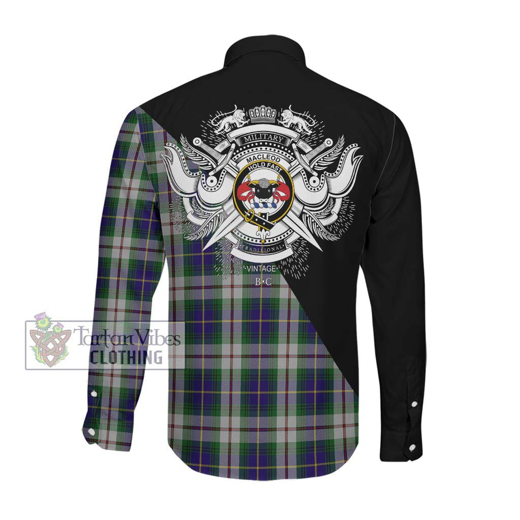 MacLeod Of Californian Tartan Long Sleeve Button Shirt with Family Crest and Military Logo Style Men's Shirt - Tartanvibesclothing Shop