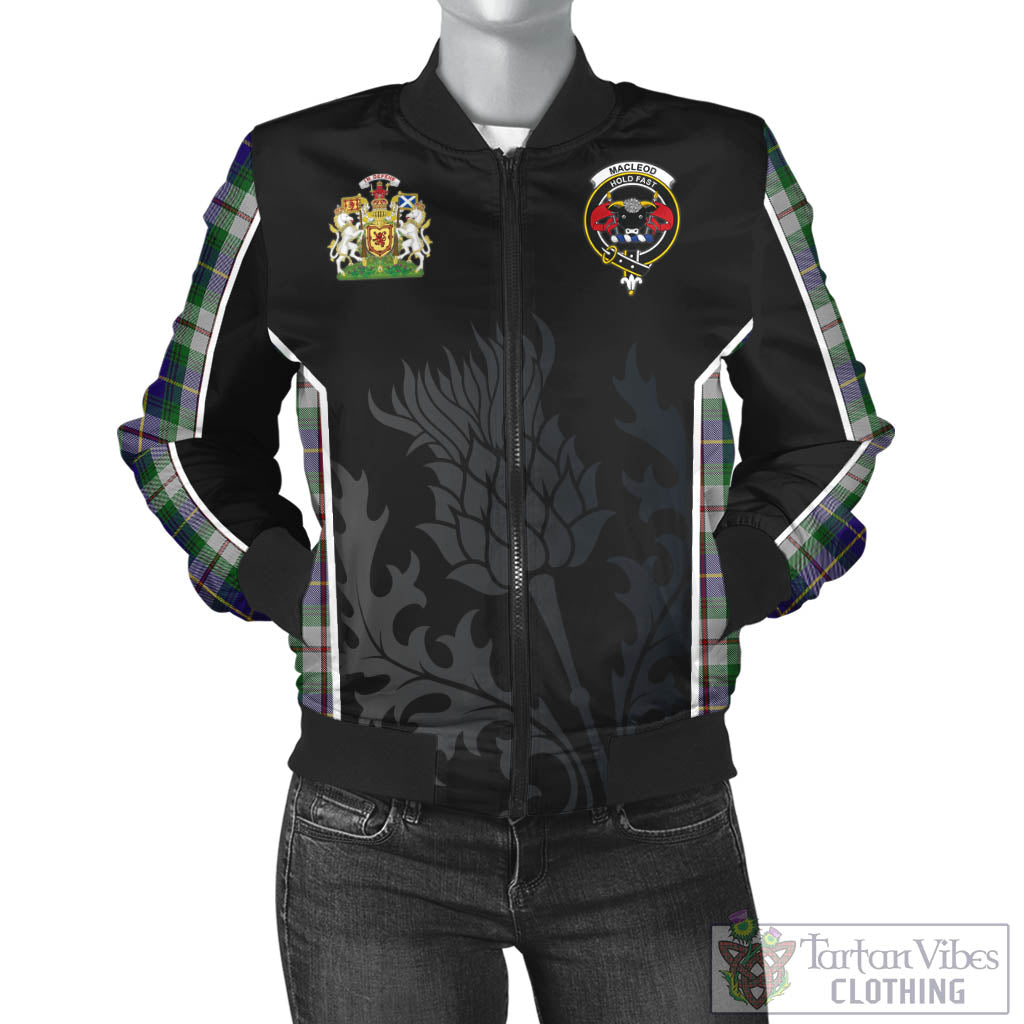 Tartan Vibes Clothing MacLeod Of Californian Tartan Bomber Jacket with Family Crest and Scottish Thistle Vibes Sport Style