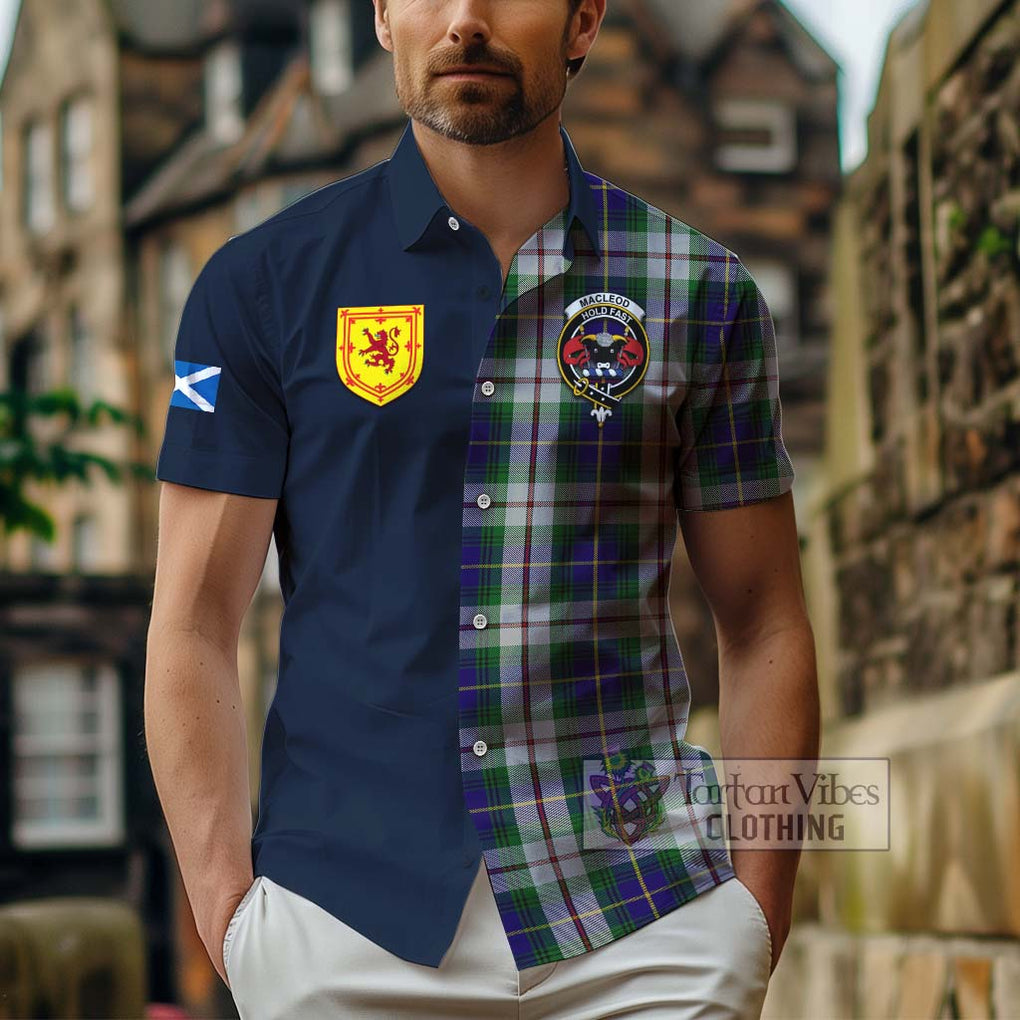 Tartan Vibes Clothing MacLeod Of Californian Tartan Short Sleeve Button Shirt with Scottish Lion Royal Arm Half Style