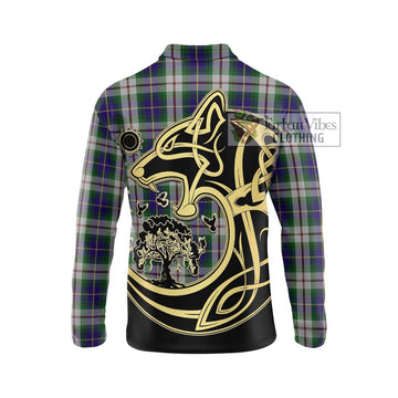 MacLeod Of Californian Tartan Long Sleeve Polo Shirt with Family Crest Celtic Wolf Style