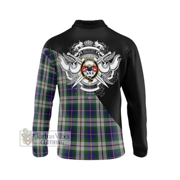 MacLeod Of Californian Tartan Long Sleeve Polo Shirt with Family Crest and Military Logo Style