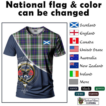 MacLeod Of Californian Tartan T-Shirt with Personalised National Flag and Family Crest Half Style