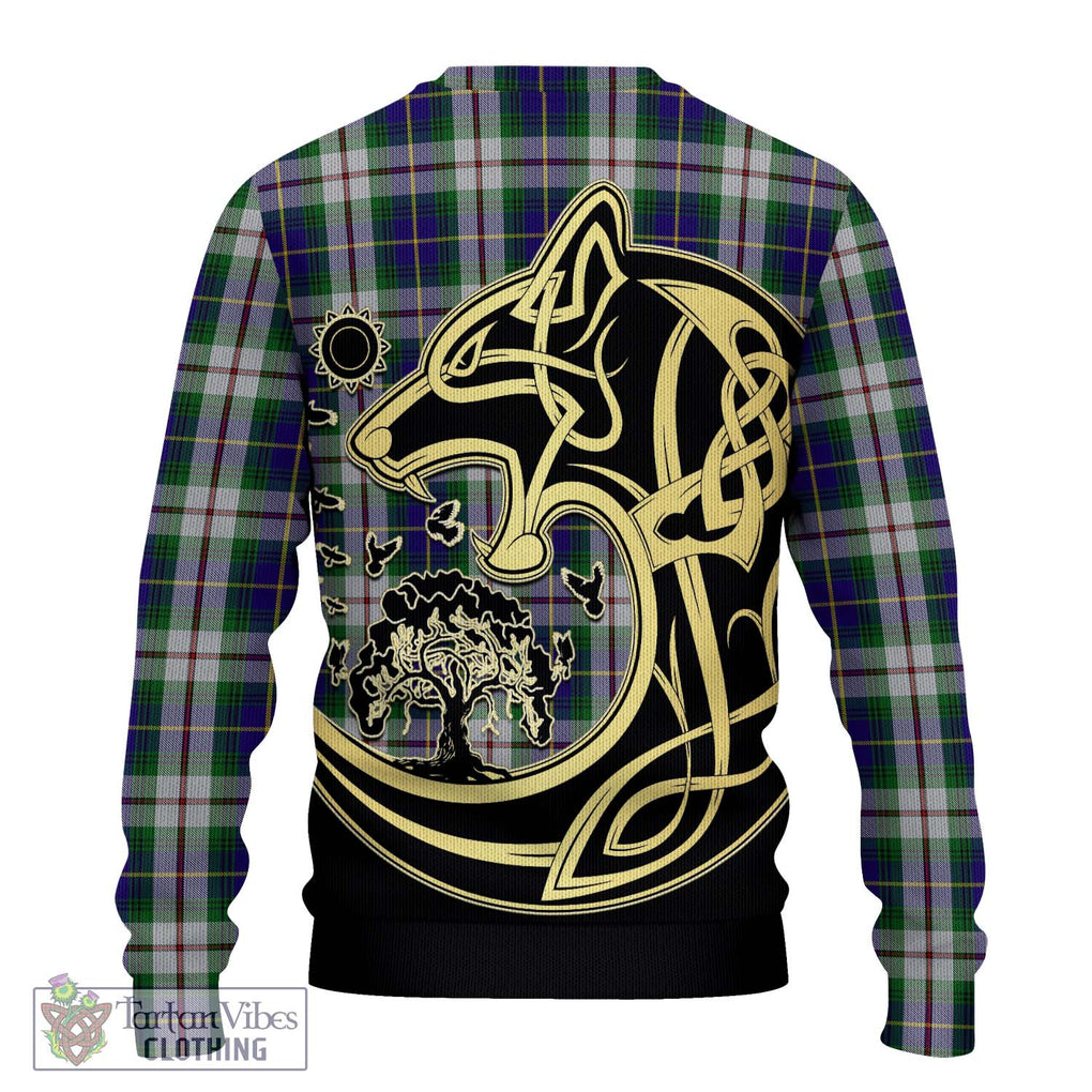 MacLeod Of Californian Tartan Knitted Sweater with Family Crest Celtic Wolf Style - Tartan Vibes Clothing