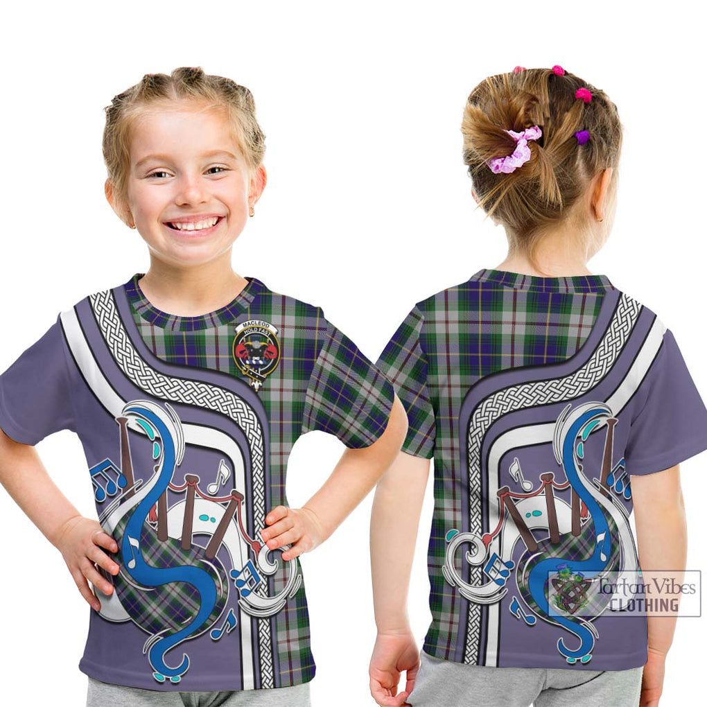 Tartan Vibes Clothing MacLeod Of Californian Tartan Kid T-Shirt with Epic Bagpipe Style