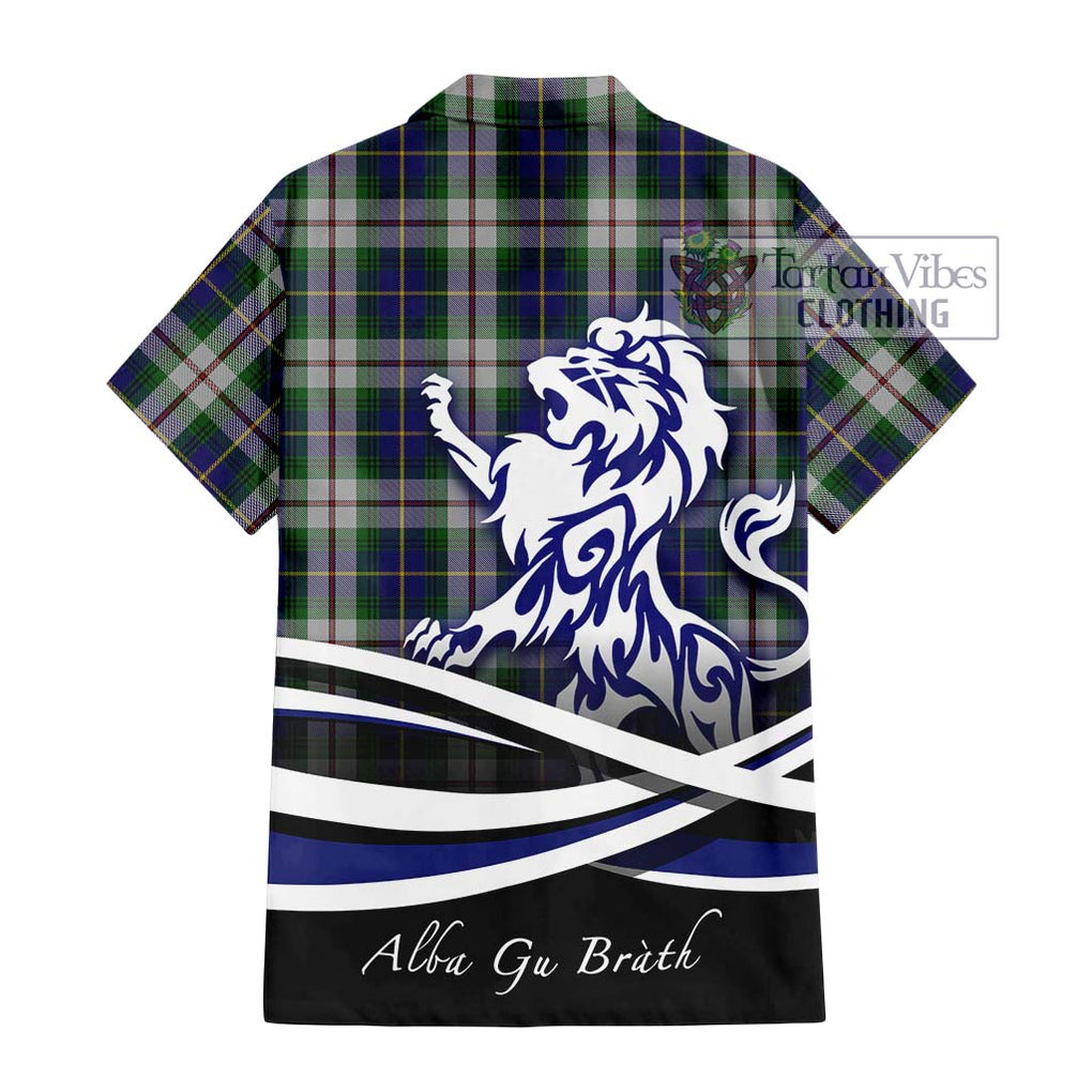 MacLeod Of Californian Tartan Short Sleeve Button Shirt with Alba Gu Brath Regal Lion Emblem - Tartanvibesclothing Shop