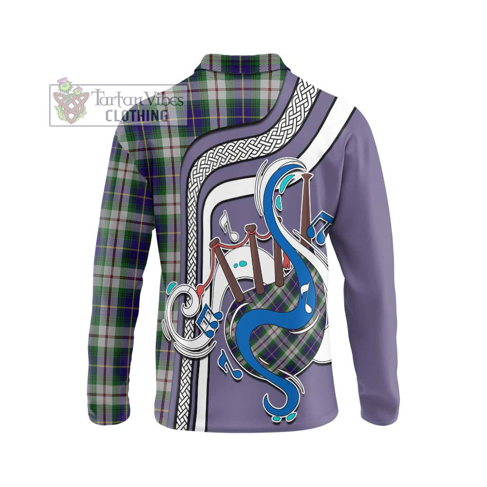 Tartan Vibes Clothing MacLeod Of Californian Tartan Long Sleeve Polo Shirt with Epic Bagpipe Style