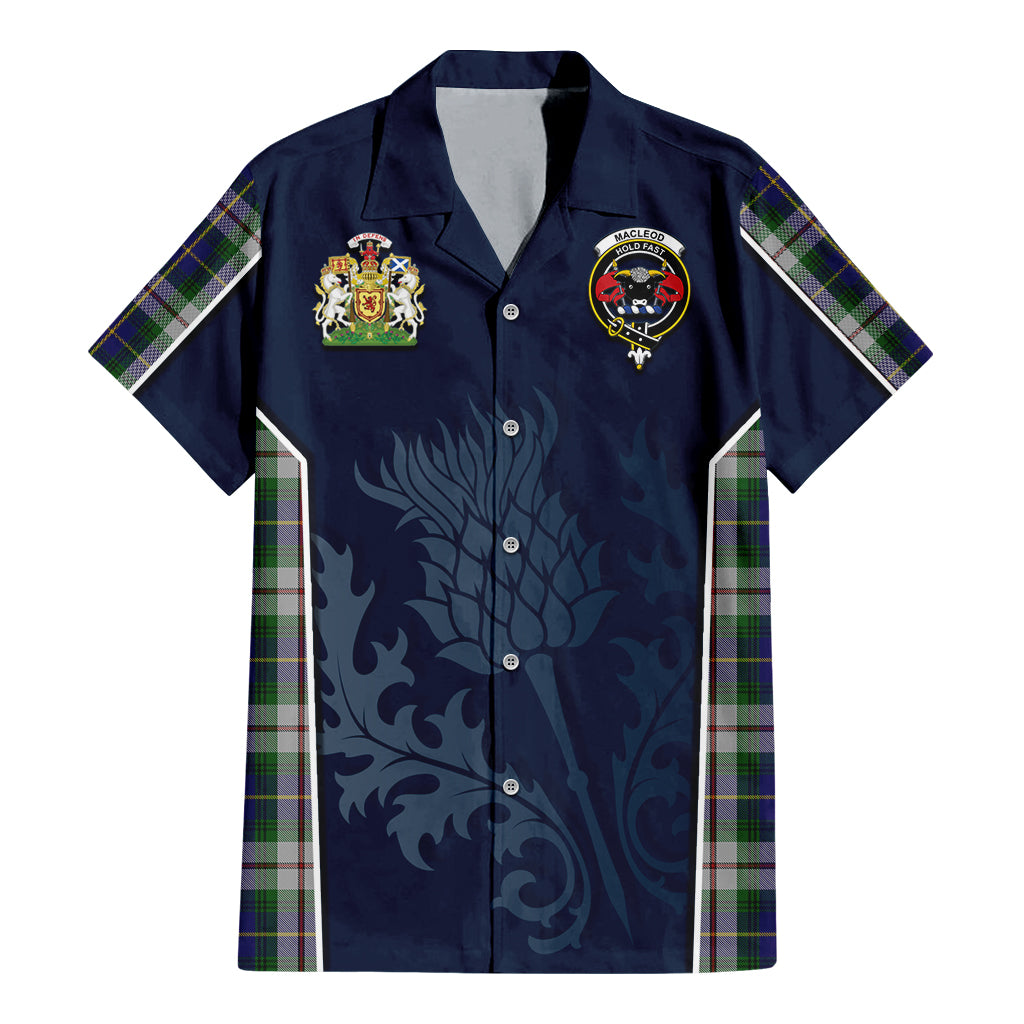 Tartan Vibes Clothing MacLeod Of Californian Tartan Short Sleeve Button Up Shirt with Family Crest and Scottish Thistle Vibes Sport Style