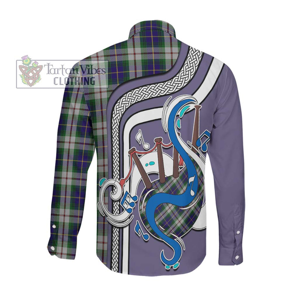 MacLeod Of Californian Tartan Long Sleeve Button Shirt with Epic Bagpipe Style Men's Shirt - Tartanvibesclothing Shop