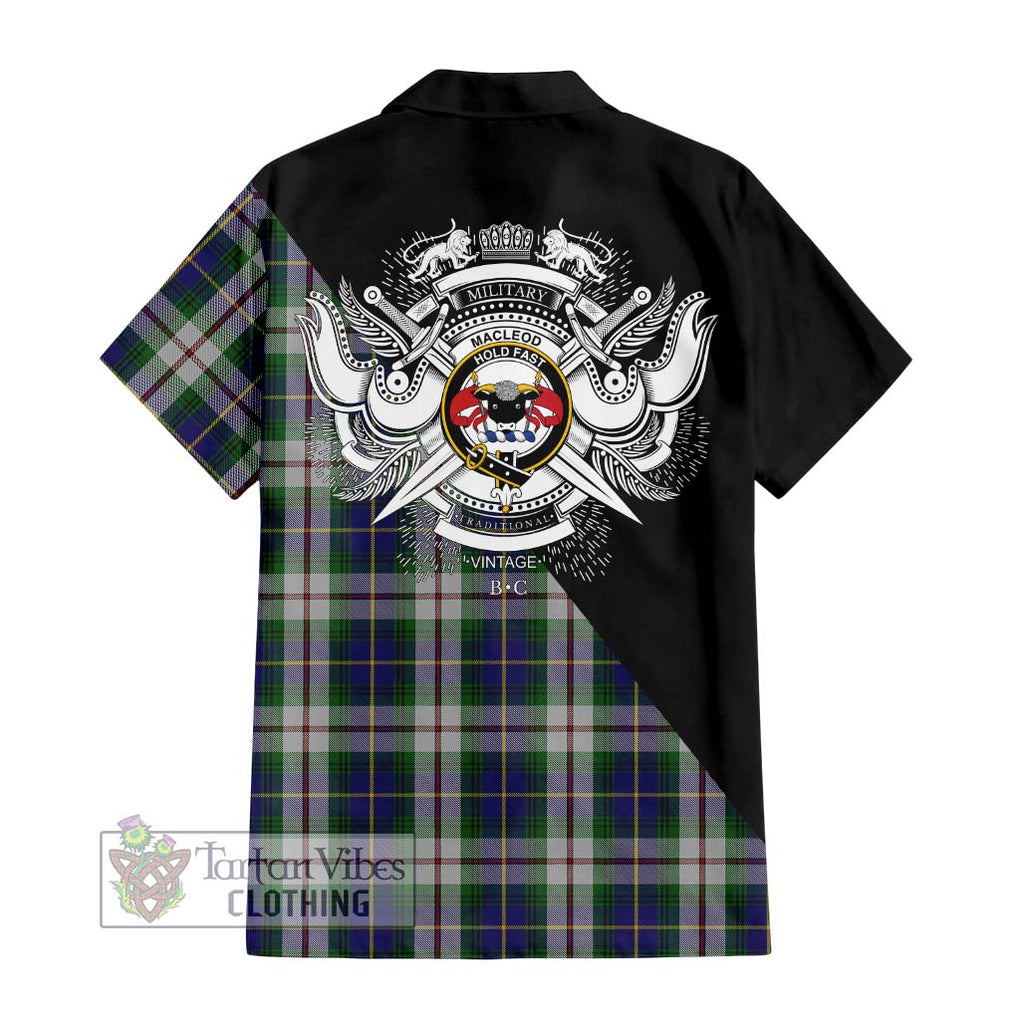 MacLeod Of Californian Tartan Short Sleeve Button Shirt with Family Crest and Military Logo Style - Tartanvibesclothing Shop