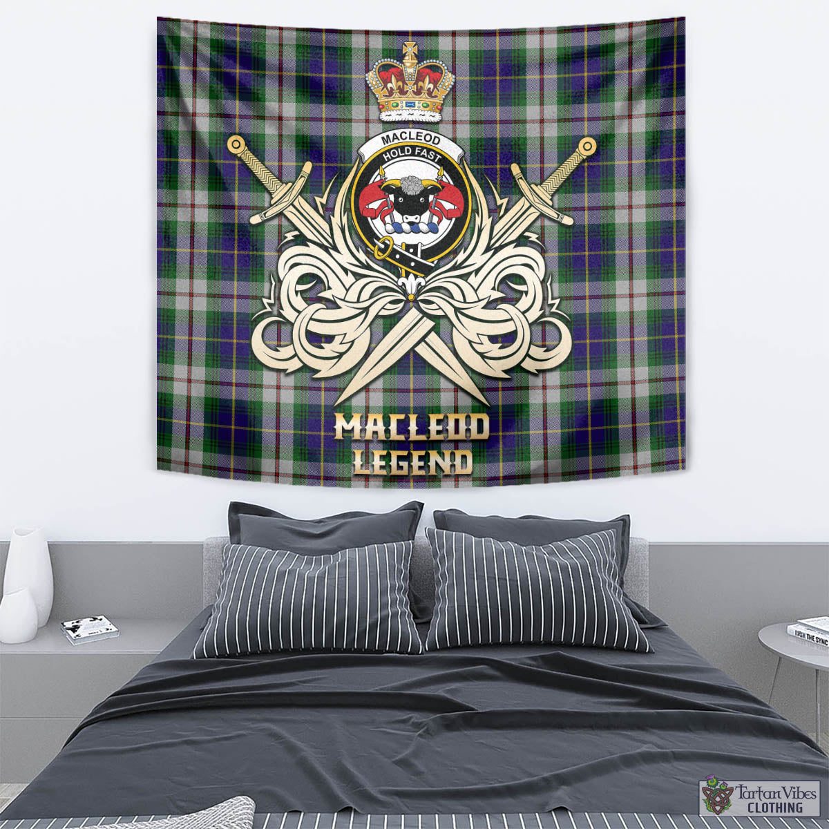 Tartan Vibes Clothing MacLeod Of Californian Tartan Tapestry with Clan Crest and the Golden Sword of Courageous Legacy