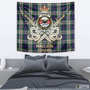 MacLeod Of Californian Tartan Tapestry with Clan Crest and the Golden Sword of Courageous Legacy