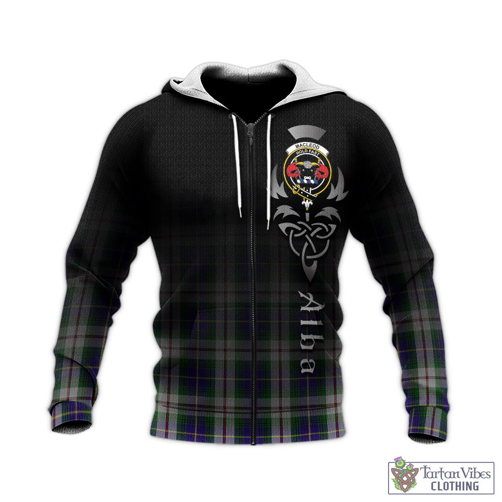 Tartan Vibes Clothing MacLeod Of Californian Tartan Knitted Hoodie Featuring Alba Gu Brath Family Crest Celtic Inspired