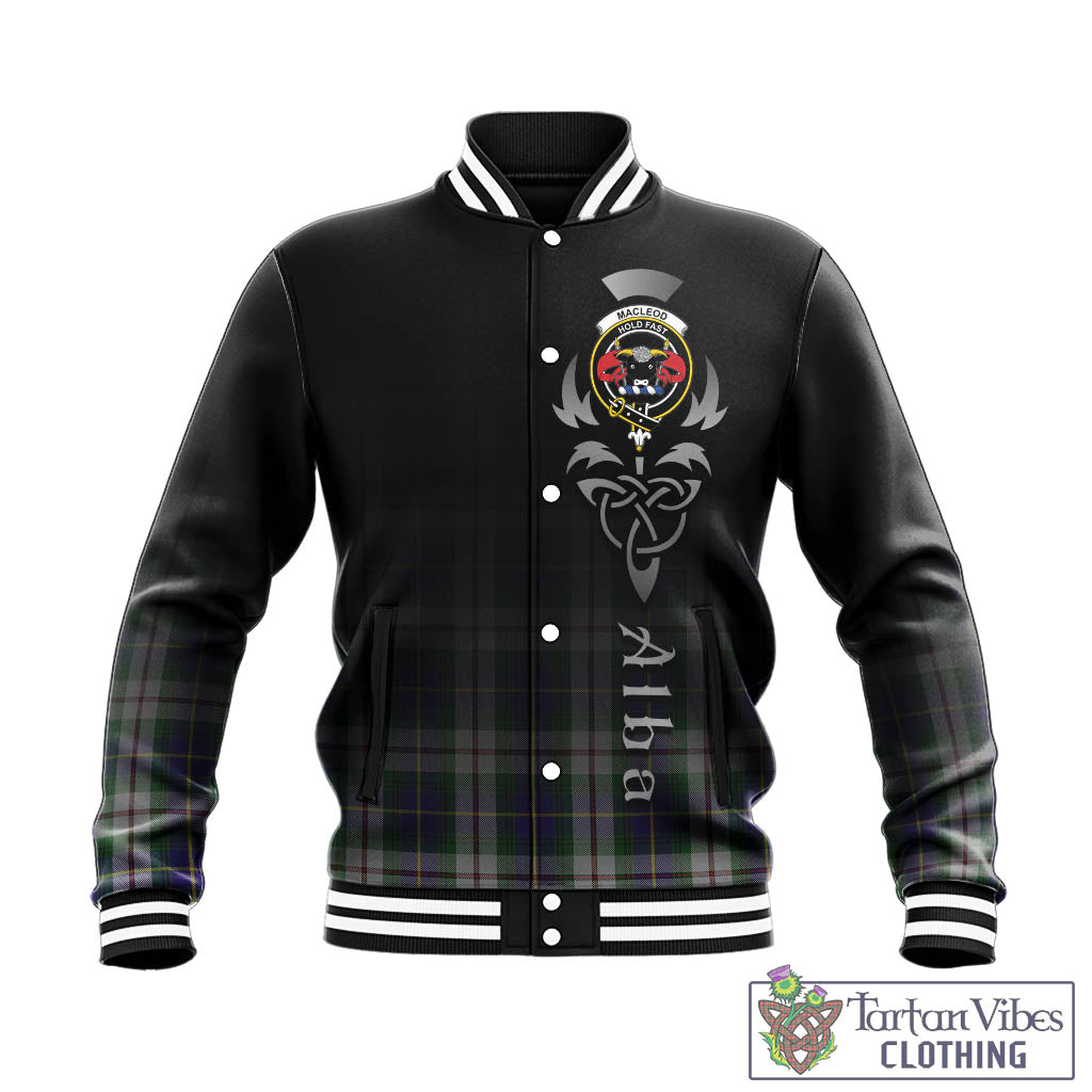 Tartan Vibes Clothing MacLeod Of Californian Tartan Baseball Jacket Featuring Alba Gu Brath Family Crest Celtic Inspired