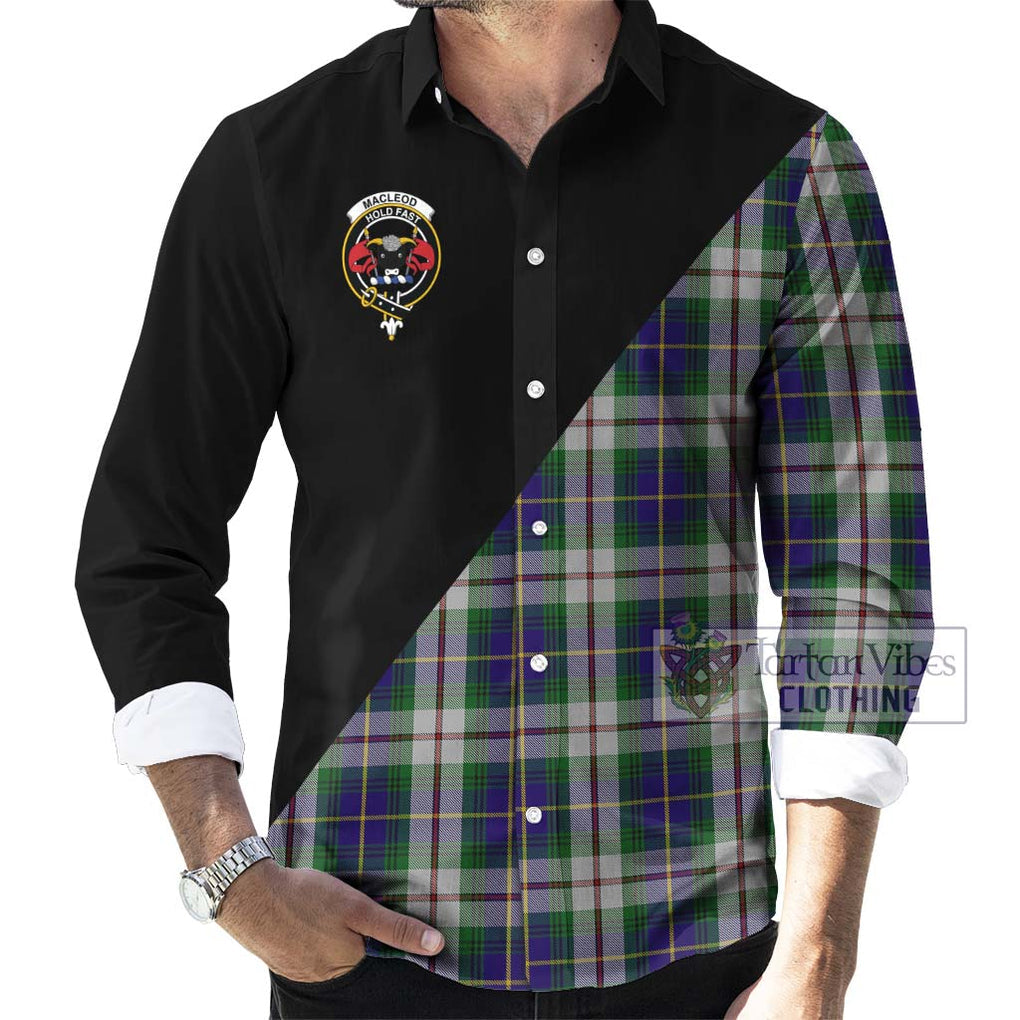 MacLeod Of Californian Tartan Long Sleeve Button Shirt with Family Crest and Military Logo Style - Tartanvibesclothing Shop