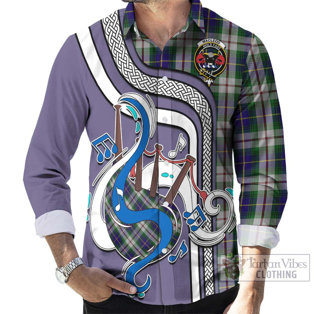 MacLeod Of Californian Tartan Long Sleeve Button Shirt with Epic Bagpipe Style - Tartanvibesclothing Shop