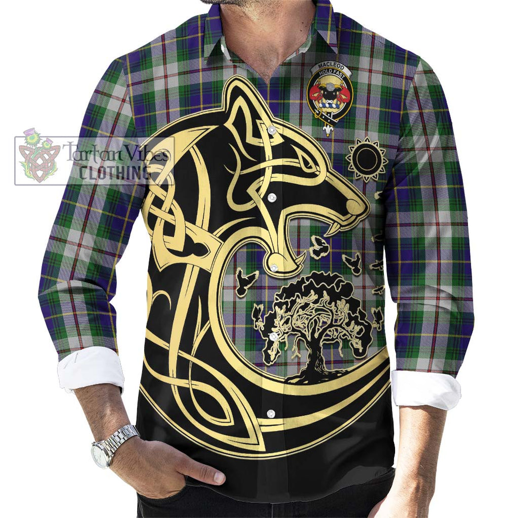 MacLeod Of Californian Tartan Long Sleeve Button Shirt with Family Crest Celtic Wolf Style - Tartan Vibes Clothing