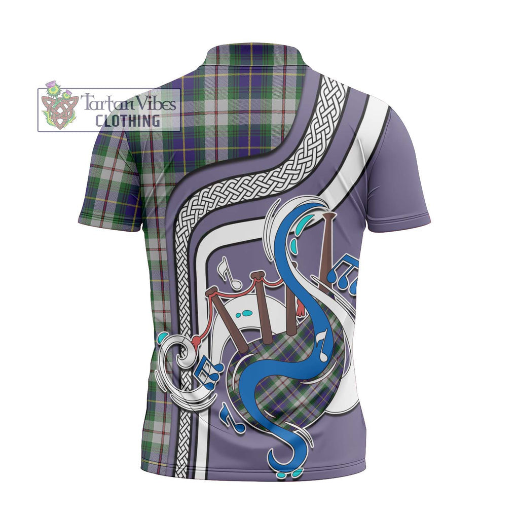 MacLeod Of Californian Tartan Zipper Polo Shirt with Epic Bagpipe Style - Tartanvibesclothing Shop