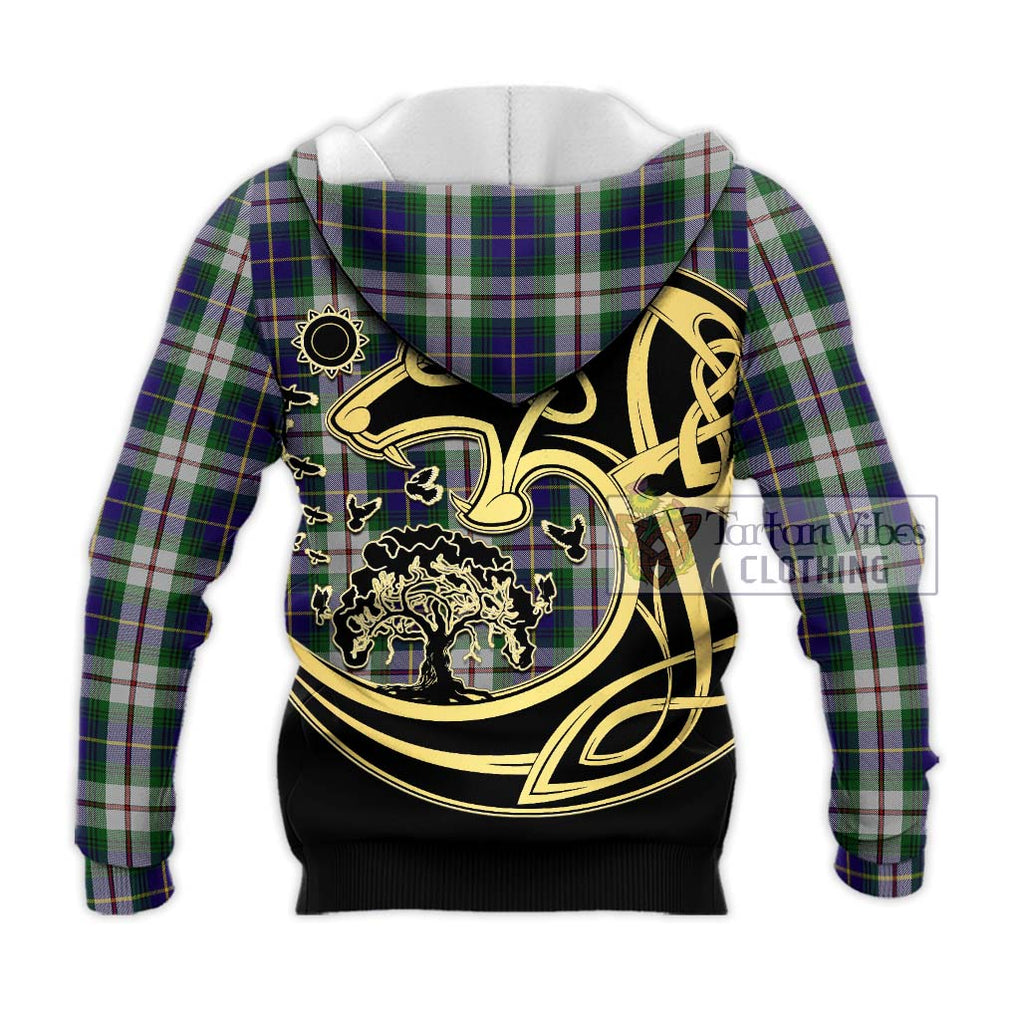 MacLeod Of Californian Tartan Knitted Hoodie with Family Crest Celtic Wolf Style - Tartan Vibes Clothing