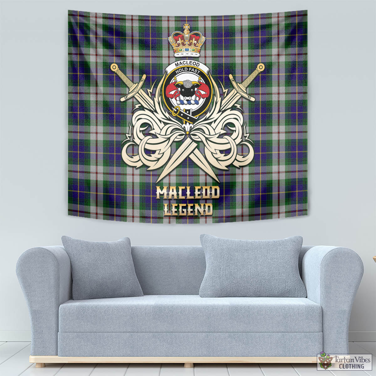 Tartan Vibes Clothing MacLeod Of Californian Tartan Tapestry with Clan Crest and the Golden Sword of Courageous Legacy