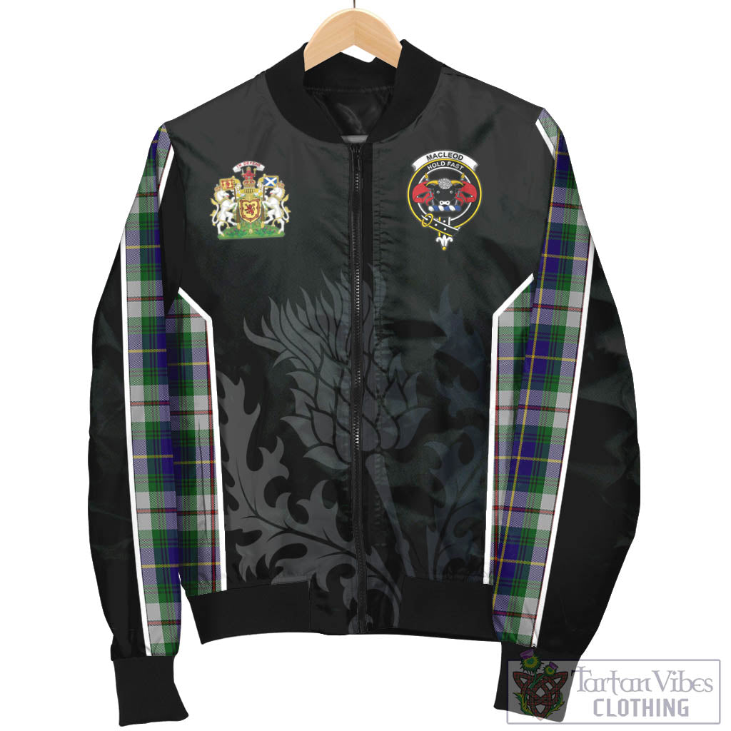 Tartan Vibes Clothing MacLeod Of Californian Tartan Bomber Jacket with Family Crest and Scottish Thistle Vibes Sport Style